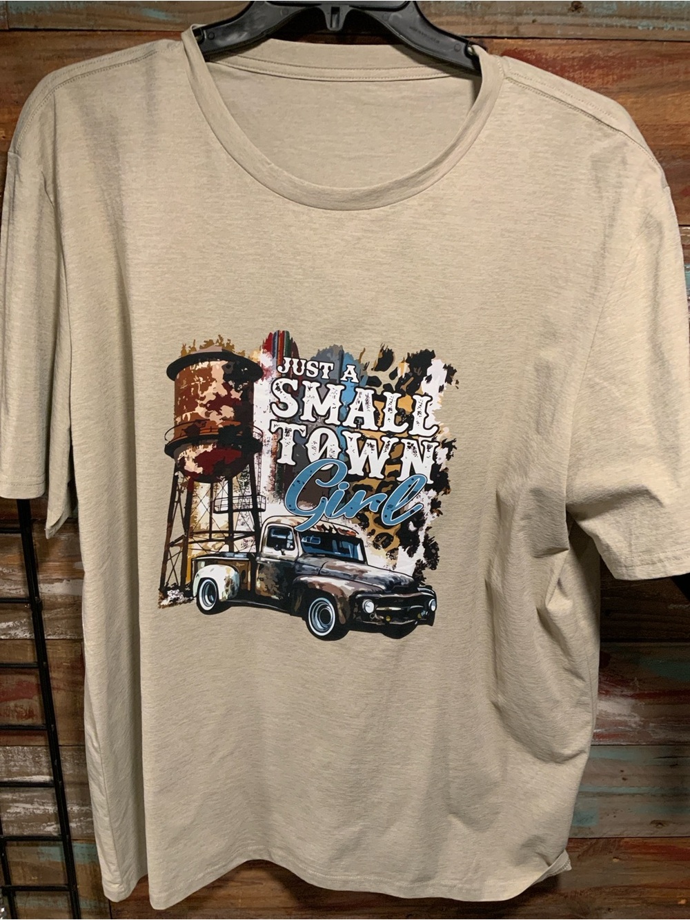 Graphic Tee "Just A Small Town Girl" - Beige with Vintage Truck